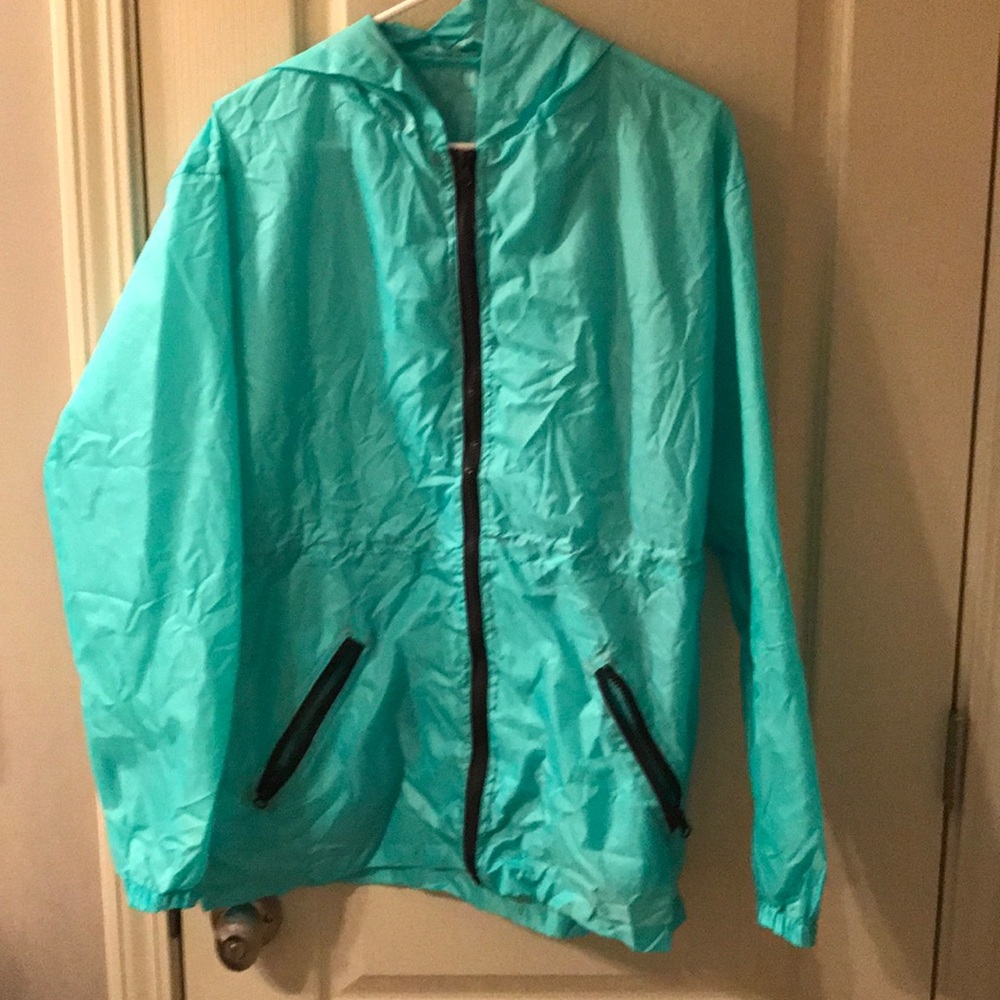 Aqua translucent windbreaker raincoat